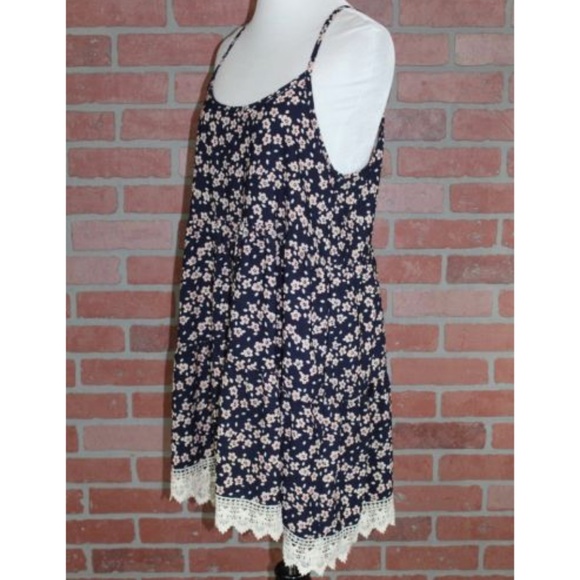 Tea n Rose Navy Blue Floral Dress w/ Open Back - Picture 1 of 7